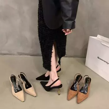 Niche French сандалии с острыми носами на высоком каблуке, туфли-мешки, новинка весны и лета 2025 года, светские туфли для светских львиц 35 чёрный