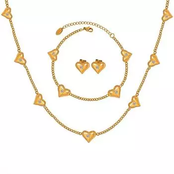 Niche Fresh Style Цирконий Персиковое Сердце Ожерелье Универсальный Модный Браслет Персонализированный Дизайн Серьги Ювелирные Изделия Комплект Из Трех Частей