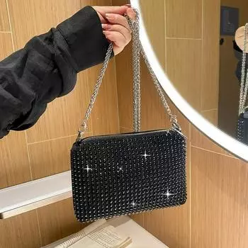Niche Full Diamond Water Diamond Сумка для женщин 2023 года, новая трендовая модная сумка на цепочке под мышкой, универсальная сумка через плечо большой вместимости