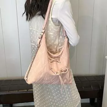 Niche gentle fashion texture bow shoulder bag women 2024 summer new personalized double shoulder tote bag women чёрный