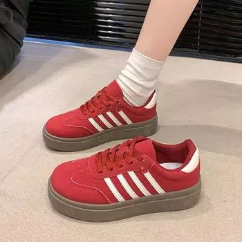Niche German кроссовки женские весна 2025 новые кожаные белые туфли мягкая подошва женская обувь повседневные спортивные кроссовки плоская подошва 35 красный
