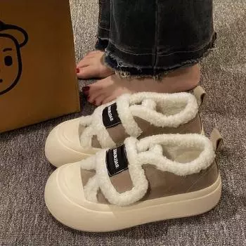 Niche German Training Forrest Gump Shoes Women s 2025 Autumn and Winter New Fleece Retro Color Matching Platform Sports Casual Board Shoes Women 35 чёрный