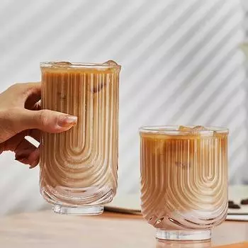 Niche Glass American Ice Latte Coffee Cup, Handmade, Small U Juice Cups, Water Mug, Drink Cups, Simple New Style, Kawaii Wave 350-450ml