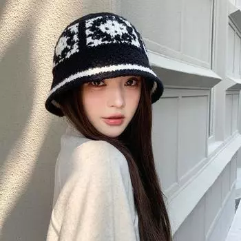 Niche Hand-плетеная шляпа женская шляпа-ведро с изображением маленького лица универсальная вязаная шерстяная шляпа Guochao танцующий лев толстая