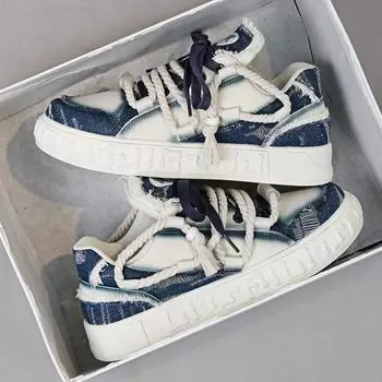 Niche high-end shoes men s bread shoes 2025 low-top thick baseplate shoes thick rope design youth casual running shoes 39