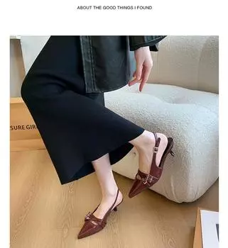 Niche high heels red bag head sandals fairy shoes 2025 new spring and summer black French pointed single shoes 35