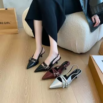 Niche high heels red bag head sandals fairy shoes 2025 new spring and summer black pointed single shoes 35 красный