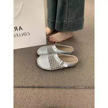 Niche hollow breathable mesh yarn bag head half slippers women summer wear a pedal thick bottom fishing net 35