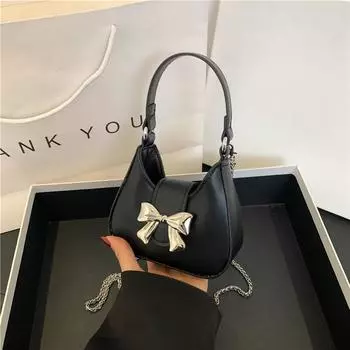 Niche ins модная женская сумка 2024 года, новая летняя простая маленькая сумка с бантом, высококачественная сумка через плечо чёрный