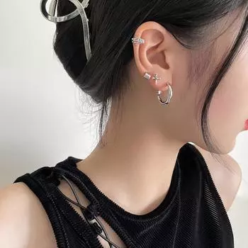 Niche ins personalized design stacked earrings temperament men and women 925 sterling silver fashion fashion retro trend jewelry 925 silver