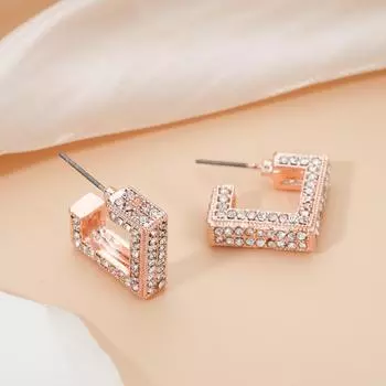 Niche Korean version earrings geometric square design diamond stud earrings fashionable simple temperament full of diamonds high-end earrings