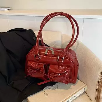 Niche Красная модная женская сумка-тоут со шнуровкой и бантом, милая крутая байкерская сумка через плечо под мышкой