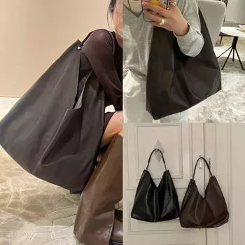 Niche Leather Shoulder Bag Tote Bag Casual Commuter Foreskin Bag Lady чёрный