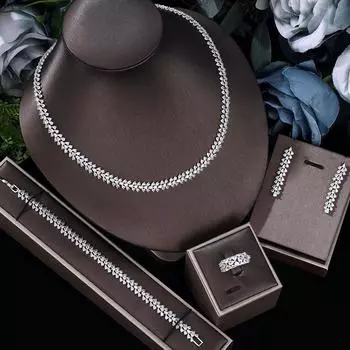 Niche Light Luxury 3A Water Drop Цирконий Ожерелье Серьги Четырехсекционный Комплект Женских Свадебных Помолвочных Ювелирных Изделий золотой