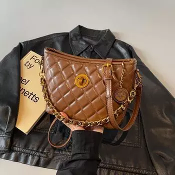 Niche Light Luxury Rhombus Вышитая нитью сумка через плечо Женская сезонная темпераментная универсальная сумка-мессенджер через подмышку 24*10*15 коричневый