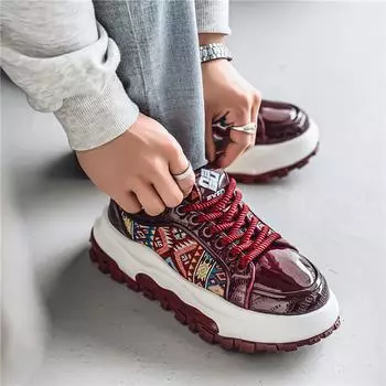 Niche live broadcast spring and summer 2025 ethnic style thick-soled leather surface waterproof Hong Kong style outdoor sports shoes Douyin small 39 чёрный