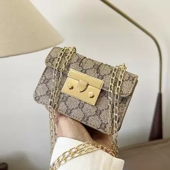 Niche мини маленькая сумка женская весна 2024 новый тренд мода сумка через плечо знаменитость цепочка маленькая квадратная сумка женская темно-коричневого