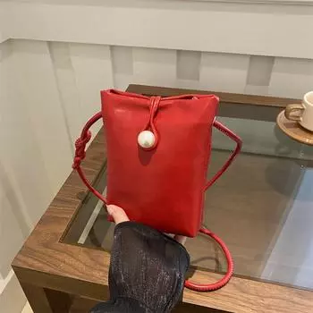 Niche мини-сумка для мобильного телефона женская новинка 2024 года осень мода иностранный стиль красная сумка через плечо маленькая сумка чёрный