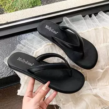 Niche minimalist flip-flops shoes women s summer wear flat-bottomed casual pinch feet beach cool slippers 35