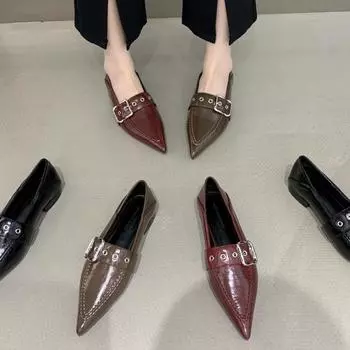 Niche new light luxury pointed square metal buckle with deep mouth comfortable commuting light mouth medium heel French retro single shoes 35 чёрный