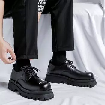 Niche Platform Leather Shoes Men s British Style Commuter Round Head Derby Shoes 8081-R 38 чёрный
