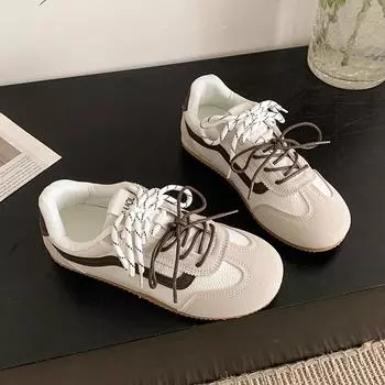 Niche platform shoes women s summer new sports and leisure shoes versatile flat-bottomed round head shoes 35 бежевый