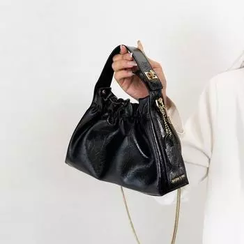 Niche Pleat Handbag 2025 New Fashion Chain Shoulder Bag High-Grade Soft Leather All-Match Messenger Bag Fashion Black