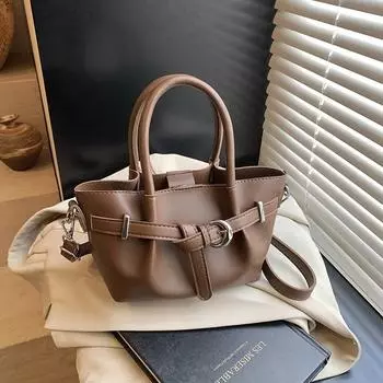 Niche pleated bucket bag new women s autumn versatile portable fashion trendy messenger bag коричневый