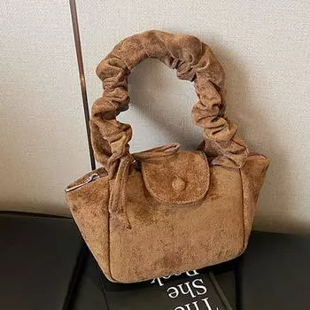 Niche pleated bucket bag women s new high-end fashion handbag commuter underarm shoulder bag коричневый