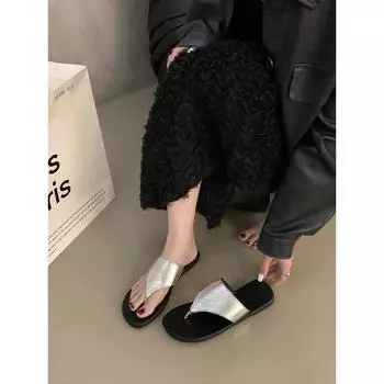 Niche плоские тапочки женские туфли 2024 новые летние модные римские туфли классные тапочки пляжная обувь 35 чёрный