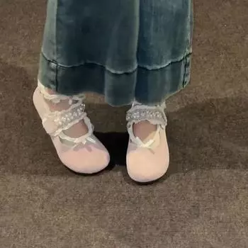 Niche princess style pearl Mary Jane shoes women s summer 2025 new temperament skirt Velcro commuter shoes 35 розовый