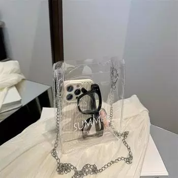 Niche Прозрачная перламутровая сумка для мобильного телефона женская летняя модная сумка через плечо с цепочкой маленькая квадратная сумка прозрачный
