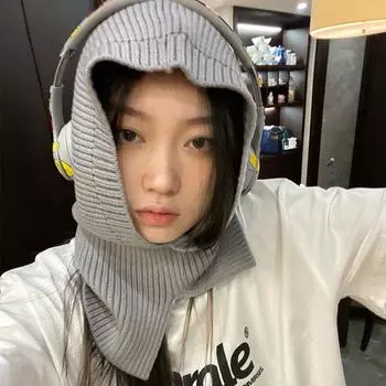 Niche пуловер защита шеи вязаные шапки для женщин осень и зима корейский новый однотонный цвет теплая защита ушей балаклава шапка 56-58cm бежевый