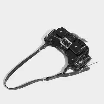 Niche Punk Hottie Rivet Belt Buckle Tote Сумка через плечо подмышкой Байкер серебряный