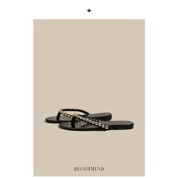 Niche retro black sandals French flats children s 2025 new set of toe rhinestone flip-flops outer wear 35