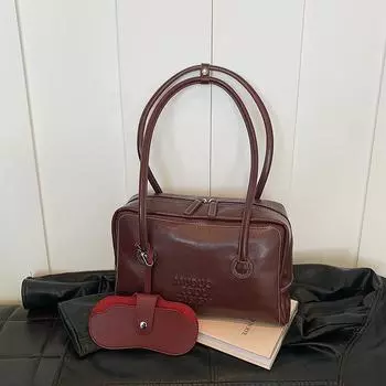 Niche Retro Большая вместительная сумка через плечо Женская повседневная сумка для поездок на работу Подмышечная сумка Универсальная сумка Boston 33*10.5*19 коричневый