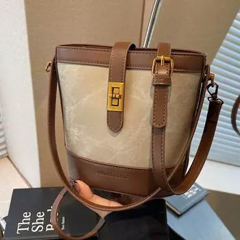 Niche Retro Bucket Bag Women S Bag High-End Sense Versatile Hand Carry Messenger Bag Large Capacity Commuter Bag коричневый