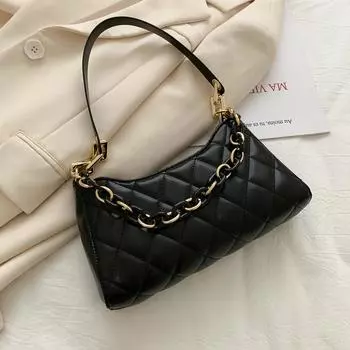 Niche Retro Черная сумка подмышкой для женщин Новые модные универсальные сумки на цепочке Прочные сумки через плечо для поездок на работу (20cm<Max Length<30cm)