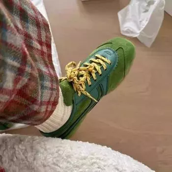 Niche ретро цветные немецкие кроссовки женские осень 2024 новые туфли на шнуровке с круглым носком на плоской подошве туфли Forrest Gump 35 коричневый