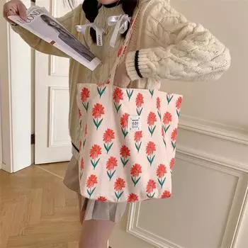 Niche retro flower canvas bag casual shoulder bag cloth bag literary portable tote bag
