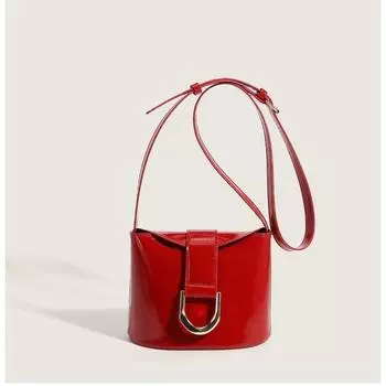Niche ретро лакированная кожаная сумка-ведро женская мини маленькая сумка модная универсальная сумка через плечо с пряжкой в виде подковы сумка-мессенджер прилив красный