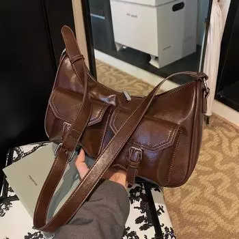 Нишевая ретро-сумка-мессенджер для поездок на работу, женская, премиальная, универсальная, большая вместимость, на плечо коричневый