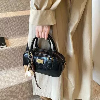 Niche ретро переносная сумка для боулинга женская осенняя новая сумка в иностранном стиле универсальная сумка-мессенджер single package чёрный