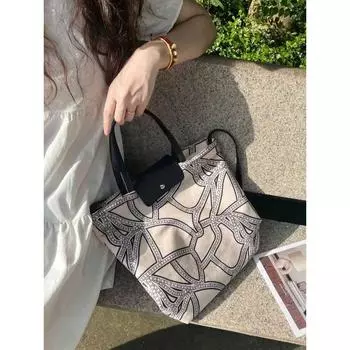 Niche Retro Pony Totem Handbags High-Grade Personality Linen Canvas Bag Loose Shoulder Messenger Bag FLAX