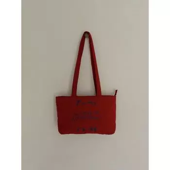 Niche Retro Red Letter Canvas Bag Women Korean Series Idle Style Simple Shoulder Underarm Bag Commuter Handbag Red