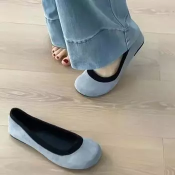 Niche retro round head shallow mouth single shoes women s 2024 new Korean version suede leopard print soft sole ballet shoes grandma shoes 35 чёрный