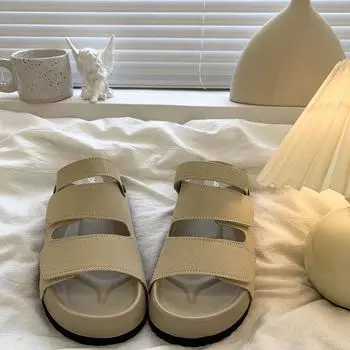 Niche sandals women s summer new fashion thick sole word with beach sandals 35 бежевый