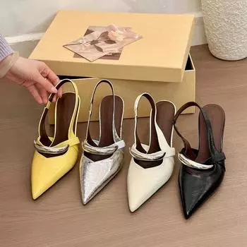 Niche senior pointed high heels women s spring and summer 2025 new thin heel metal buckle elegant sexy bag head sandals 35