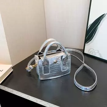 Niche Серебряная Мини Квадратная Сумка Текстура Сумка Из Искусственной Кожи Узор Крокодила Модная Сумка Через Плечо Универсальная Сумка-Меселер серебряный
