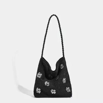 Niche Shiny Leather Large-capacity Tote Bag, A Cute and Simple Single-shoulder Bag with A Retro Canvas Handbag чёрный